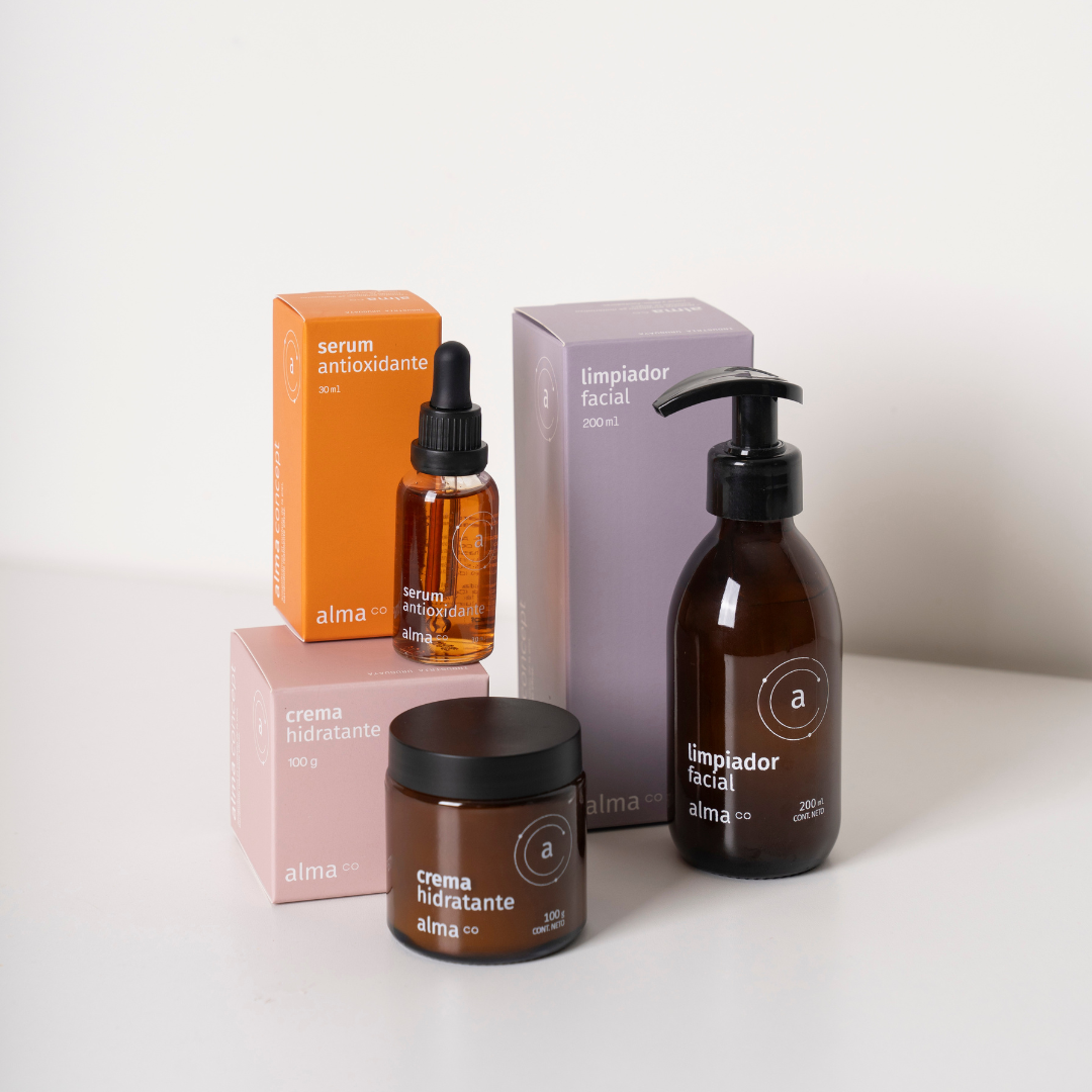 Pack Rutina Esencial de Alma Cosmética con limpiador, serum antioxidante y crema hidratante